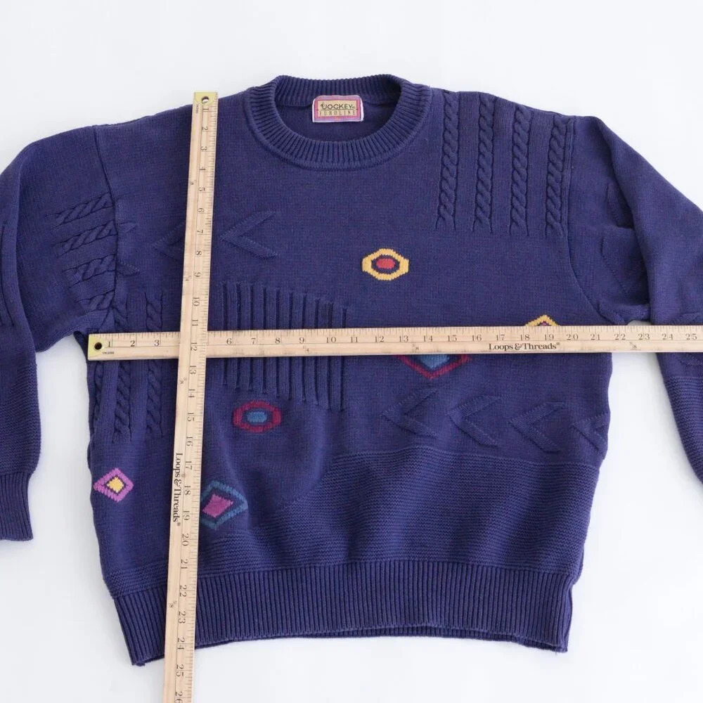 Vintage Jockey Euroline Navy Knit Geometric Shapes Crewneck Sweater L - Picture 4 of 12
